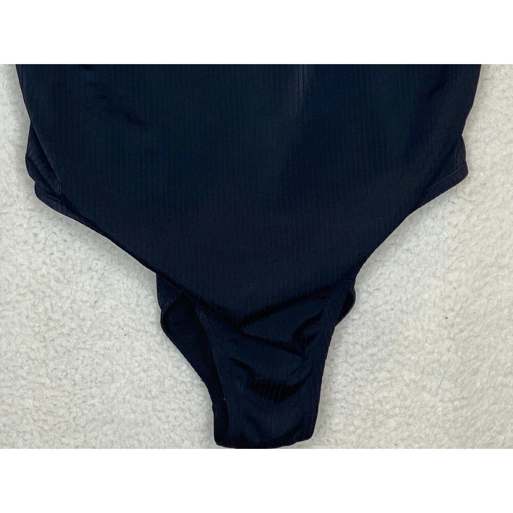 Liz Claiborne Woman One Piece Swimsuit Ribbed Size 14 Bathing Suit Black NEW - Picture 2 of 11